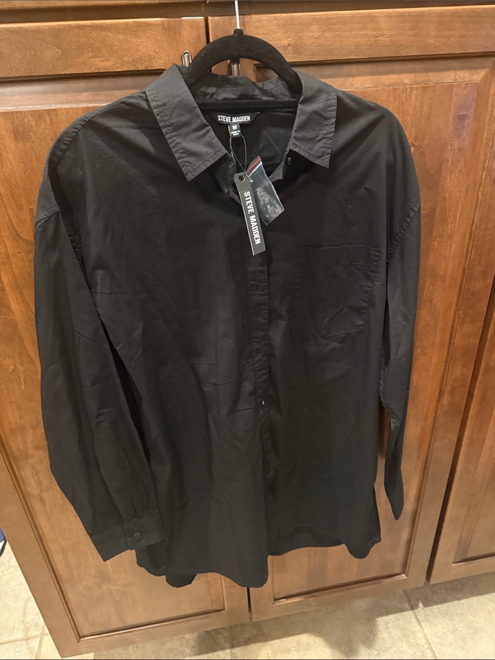 Steve Madden Over Sized Black Button-Front Long Sleeve Shirt